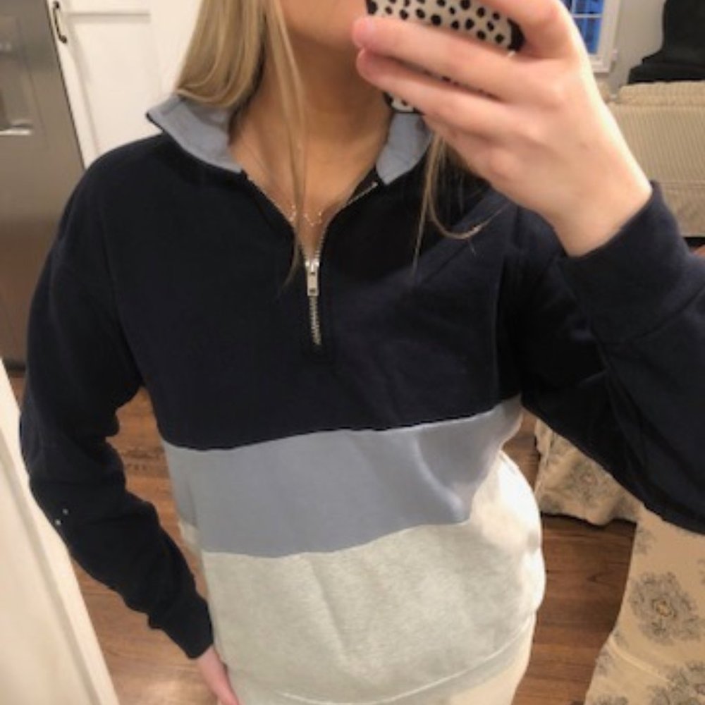 John Galt Half Zip Navy Color-Blocked Jacket